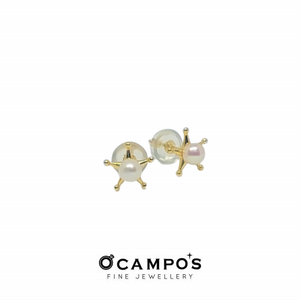 Ocampo's Fine Jewellery 14K YELLOW GOLD EARRINGS  Star Design w/ Pearl SG Earnut