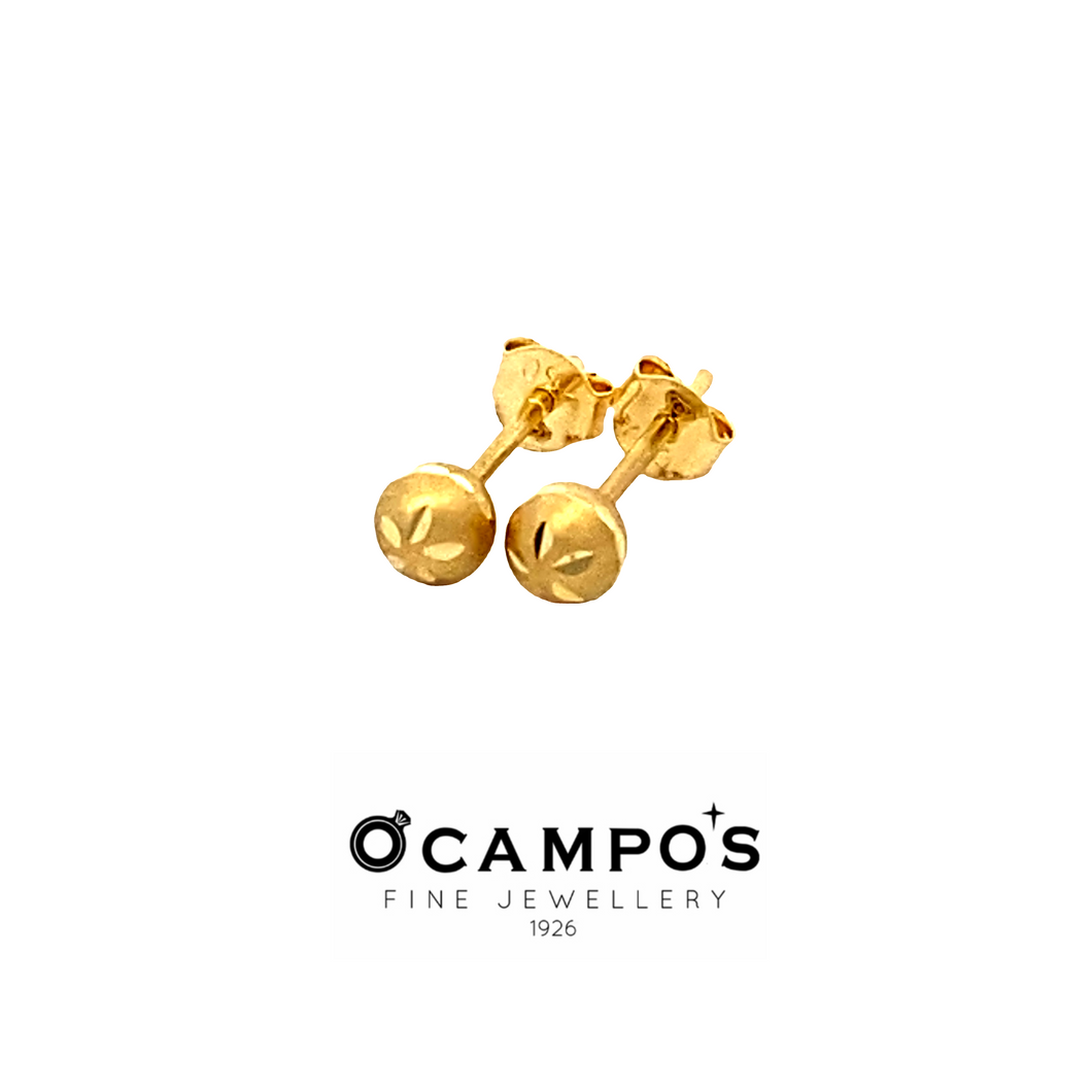 OCAMPOS FINE JEWELLERY LORI STUD EARRINGS 18K YELLOW GOLD BALLS E/R MATT DCUT DS (SOLD PER PIECE)