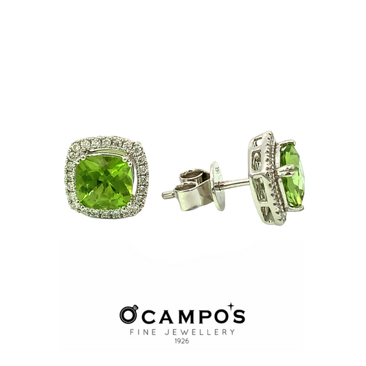 Cushion Cut Peridot Celeste Diamond Earrings