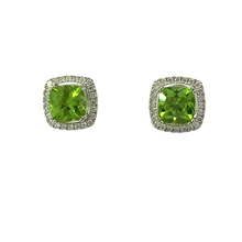 Load image into Gallery viewer, OCAMPOS FINE JEWELLERY 14K WHITE GOLD CUSHION PERIDOT EARRINGS
