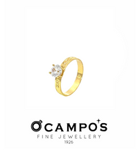 Load image into Gallery viewer, OCAMPOS FINE JEWELLERY 18K Y/G SOLITAIRE RING CZ DCUT DS S-7

