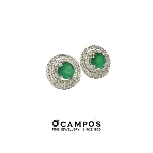 Round Emerald Celeste Earrings - White Gold