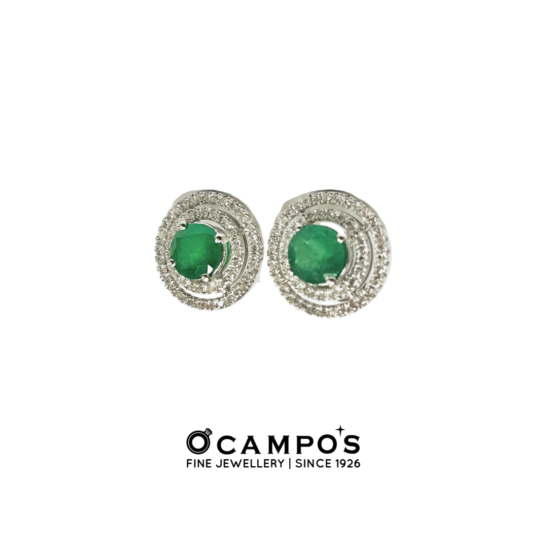 Round Emerald Celeste Earrings - White Gold