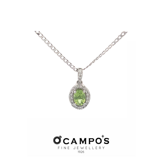 Celeste Cushion Cut Peridot with Halo Diamonds Pendant