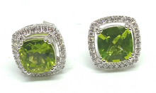 Load image into Gallery viewer, OCAMPOS FINE JEWELLERY 14K WHITE GOLD CUSHION PERIDOT EARRINGS
