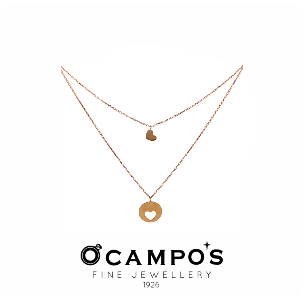 OCAMPOS FINE JEWELLERY CHLOE NECKLACE 14K YELLOW GOLD CHAIN 2LYR HEART DS