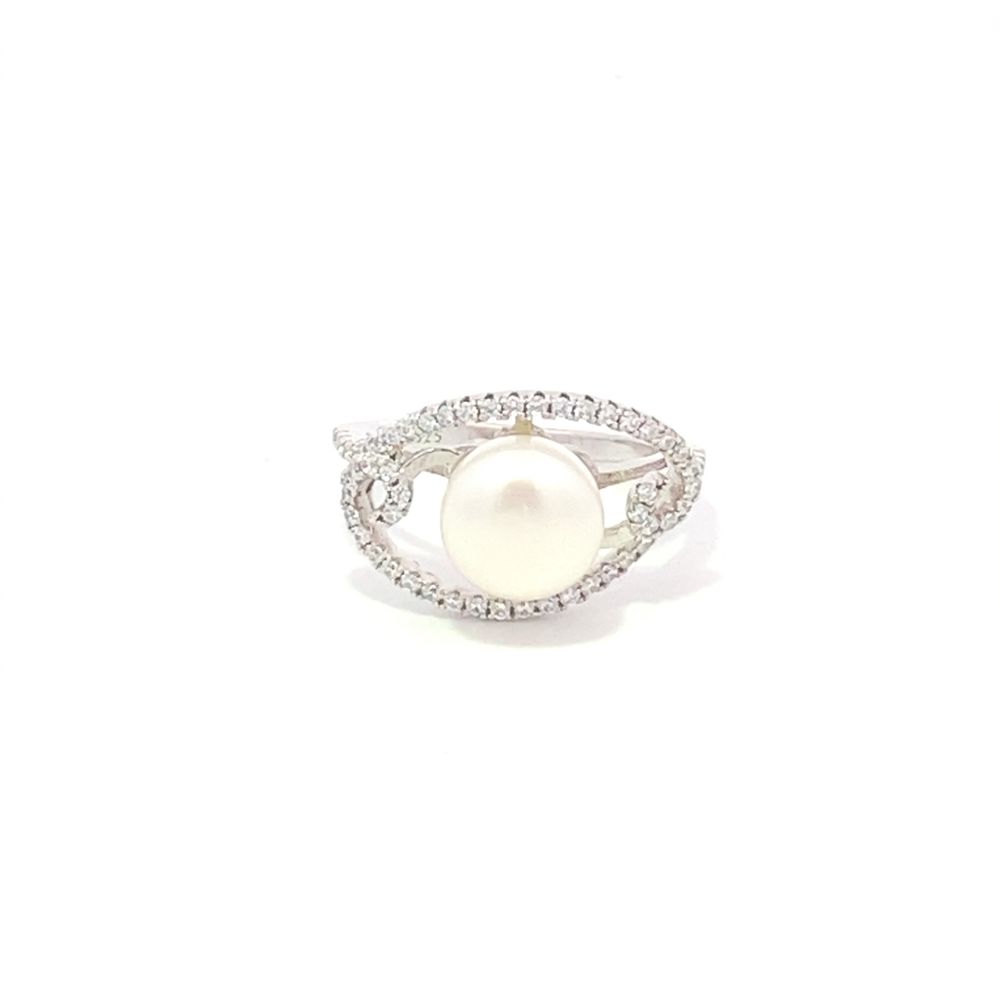 R60996 PEARL W/CZ OVAL SWIRL RING 3.7G