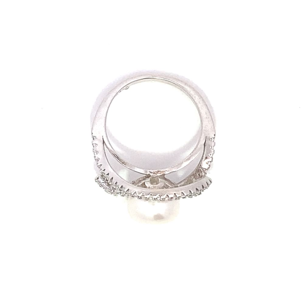 R60996 PEARL W/CZ OVAL SWIRL RING 3.7G