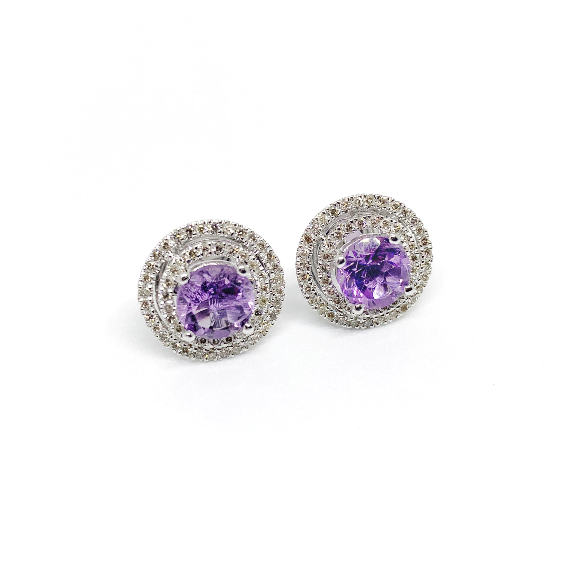 Round Amethyst Celeste 14k White Gold with Diamond | Ocampo's Fine Jewellery