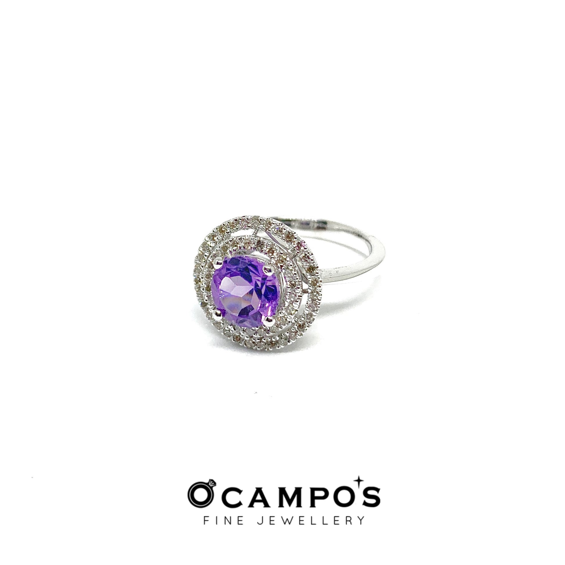 Round Amethyst Celeste 14k White Gold with Diamond | Ocampo's Fine Jewellery