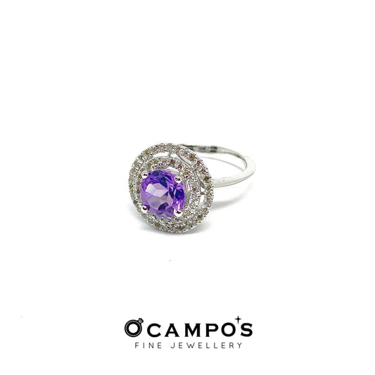 Round Amethyst Celeste 14k White Gold with Diamond | Ocampo's Fine Jewellery