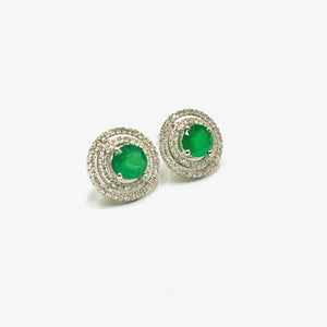 Round Emerald 14k White Gold Celeste Stud Earrings | Ocampo's Fine Jewellery