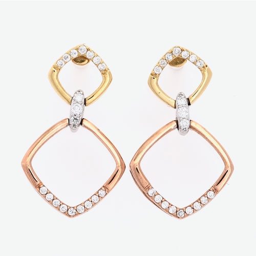Holly 18k Tri Color Gold with Diamond Dangling Earrings | Ocampo's Fine Jewellery